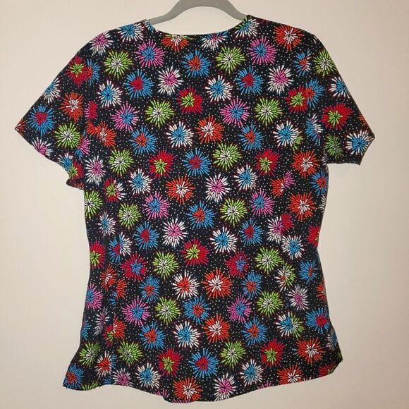 MED COUTURE BURST PRINT MULTICOLORED SCRUB TOP SIZE LARGE - Picture 4 of 6